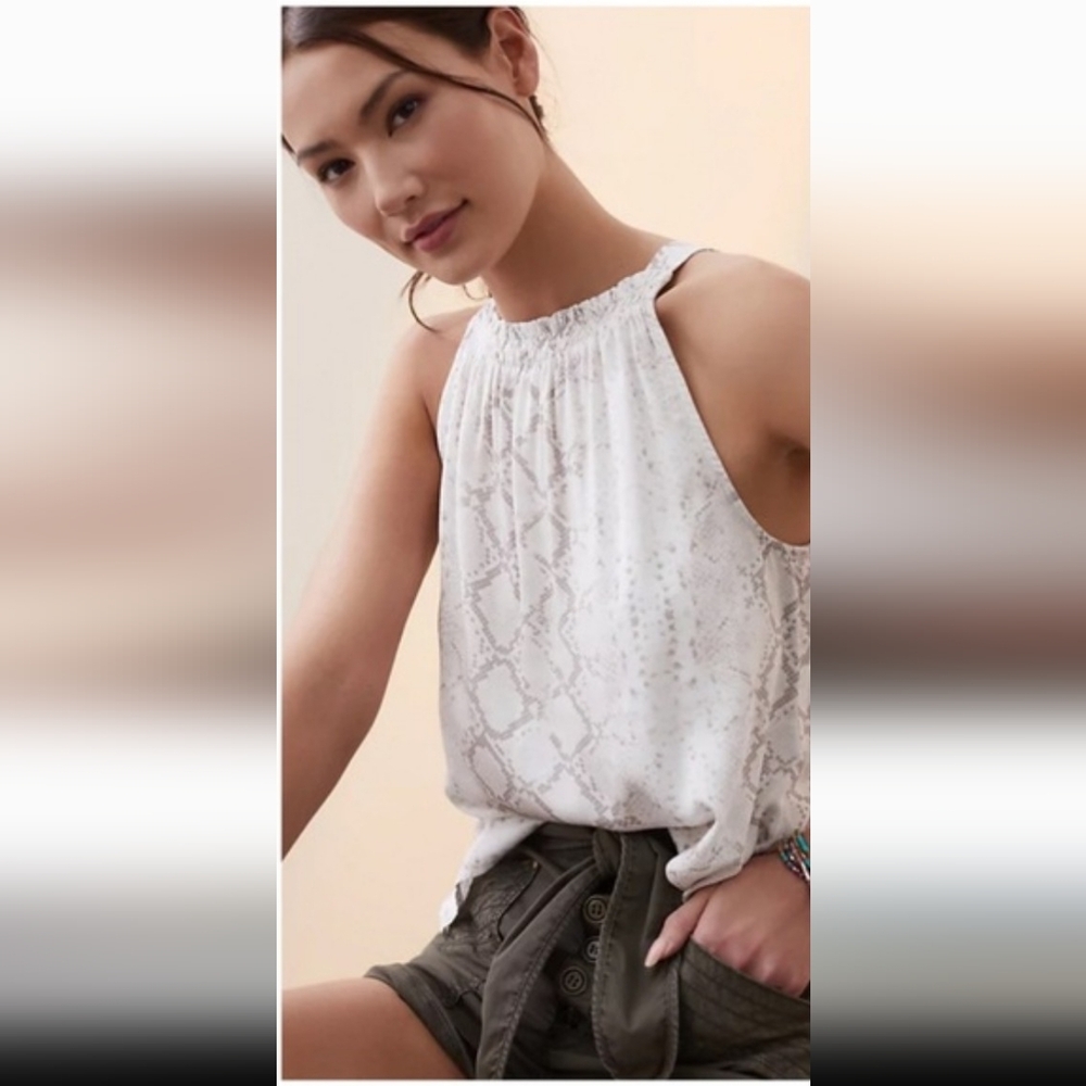 Anthropologie Cloth & Stone White Grey Snake Python Print Halter Top